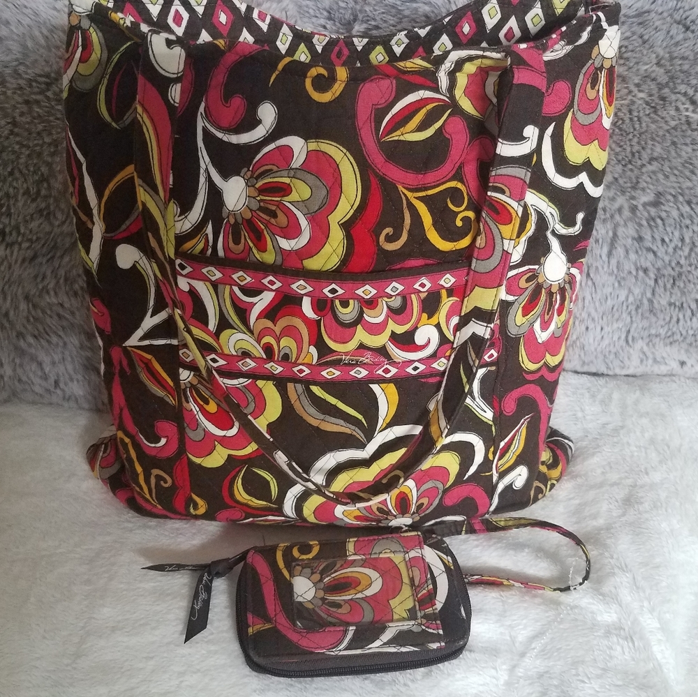 Vera Bradley Retired 2008 Puccini Print Tote W/Matching Wallet